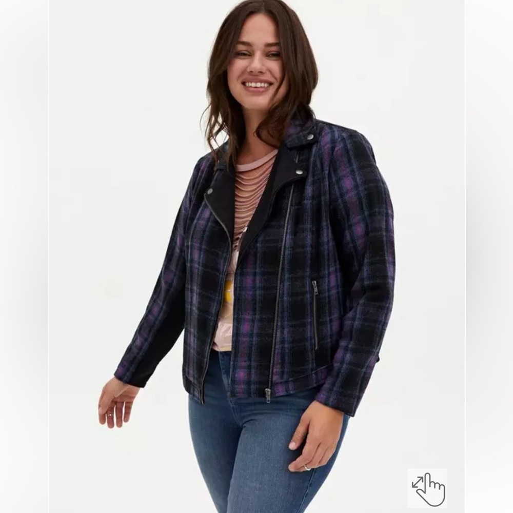 Torrid Checkered Moto Jacket in Black and Purple - Picture 3 of 3